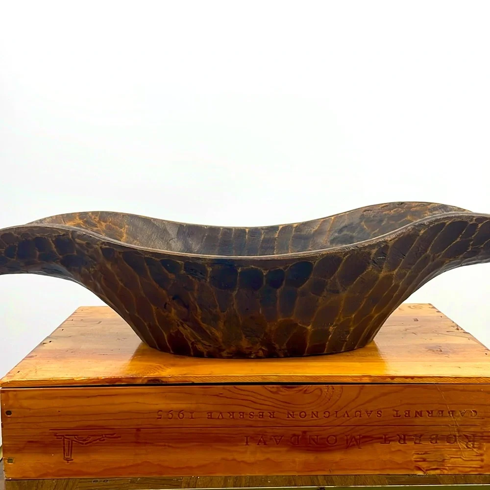 NWT Pier 1 XL Hand Carved Wood Bowl 26”Rustic Farmhouse Oversized Centerpiece